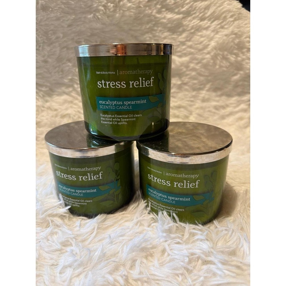 Bath & Body Works Aromatherapy Stress Relief Eucalyptus Spearmint Candle 3x